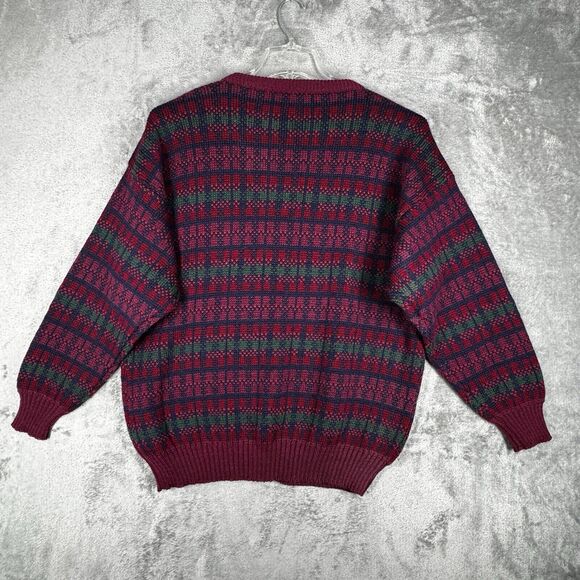 British Wool Sweater Women Large Red Plaid Nordic Cardigan Boho Bohemian Vintage - Picture 3 of 6